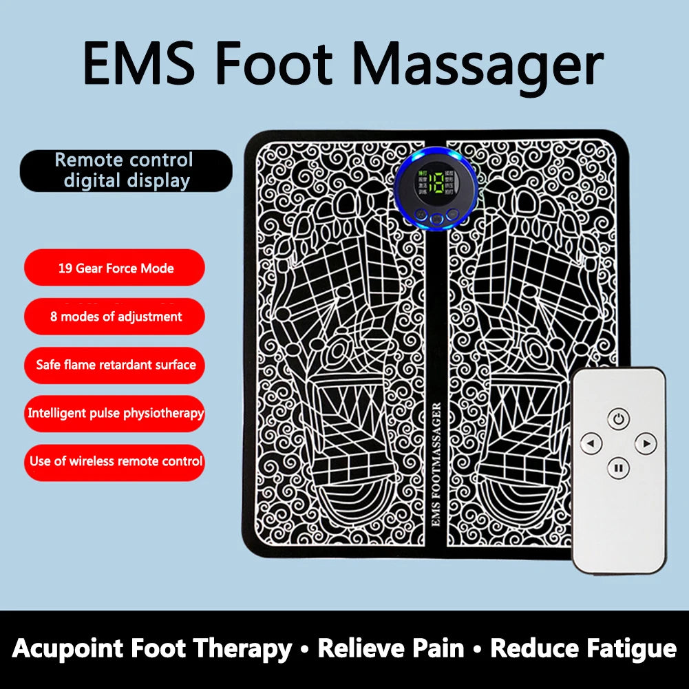 EMS Foot Circulation Massager – 8 Modes Electric Muscle Stimulator with Remote, USB Rechargeable Foot & Leg Relaxation Pad