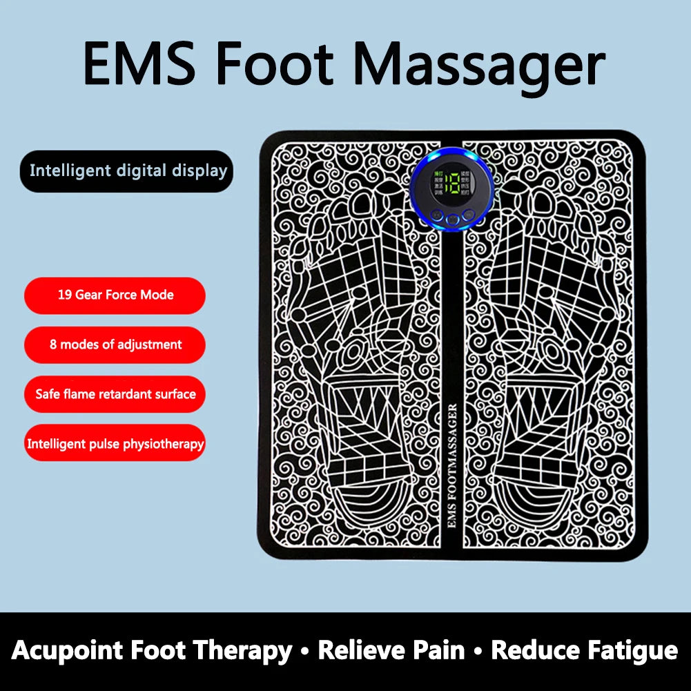 EMS Foot Circulation Massager – 8 Modes Electric Muscle Stimulator with Remote, USB Rechargeable Foot & Leg Relaxation Pad