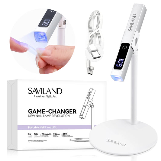 Mini UV LED Nail Lamp – Saviland Rechargeable Gel Nail Dryer with LCD Screen, Magnetic Stand & Timer Modes for DIY Salon Nails