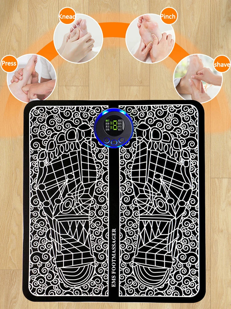 EMS Foot Circulation Massager – 8 Modes Electric Muscle Stimulator with Remote, USB Rechargeable Foot & Leg Relaxation Pad