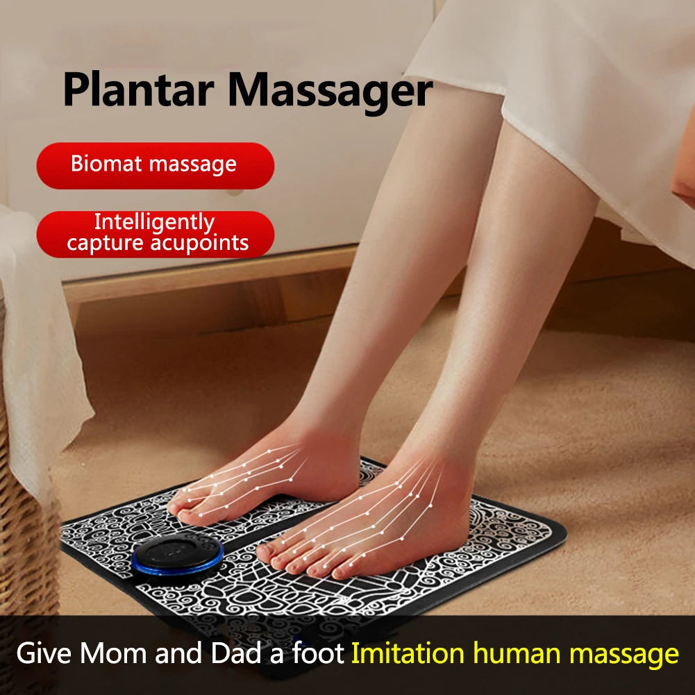 EMS Foot Circulation Massager – 8 Modes Electric Muscle Stimulator with Remote, USB Rechargeable Foot & Leg Relaxation Pad