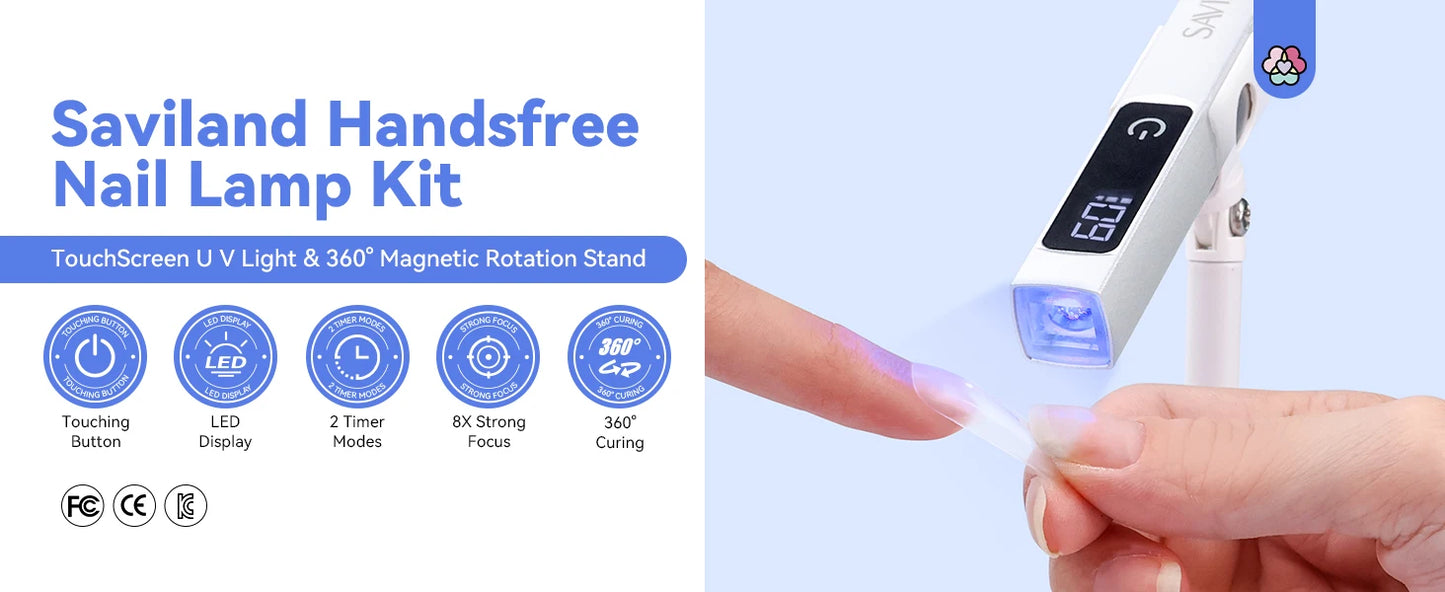 Mini UV LED Nail Lamp – Saviland Rechargeable Gel Nail Dryer with LCD Screen, Magnetic Stand & Timer Modes for DIY Salon Nails